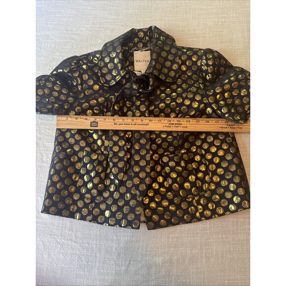 WALTER Cropped Button Tie Blazer Navy With Gold Metallic Polka Dots Women’s Sz 8 - Picture 11 of 11